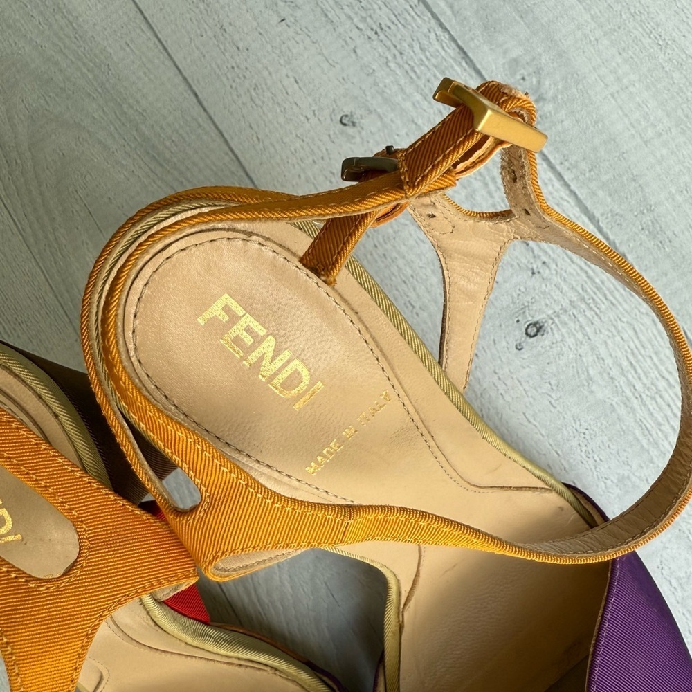 RARE Fendi Nappa Baguette Color Block Double Ankle Strap Heel Sandals Size 36/6 - Picture 3 of 11